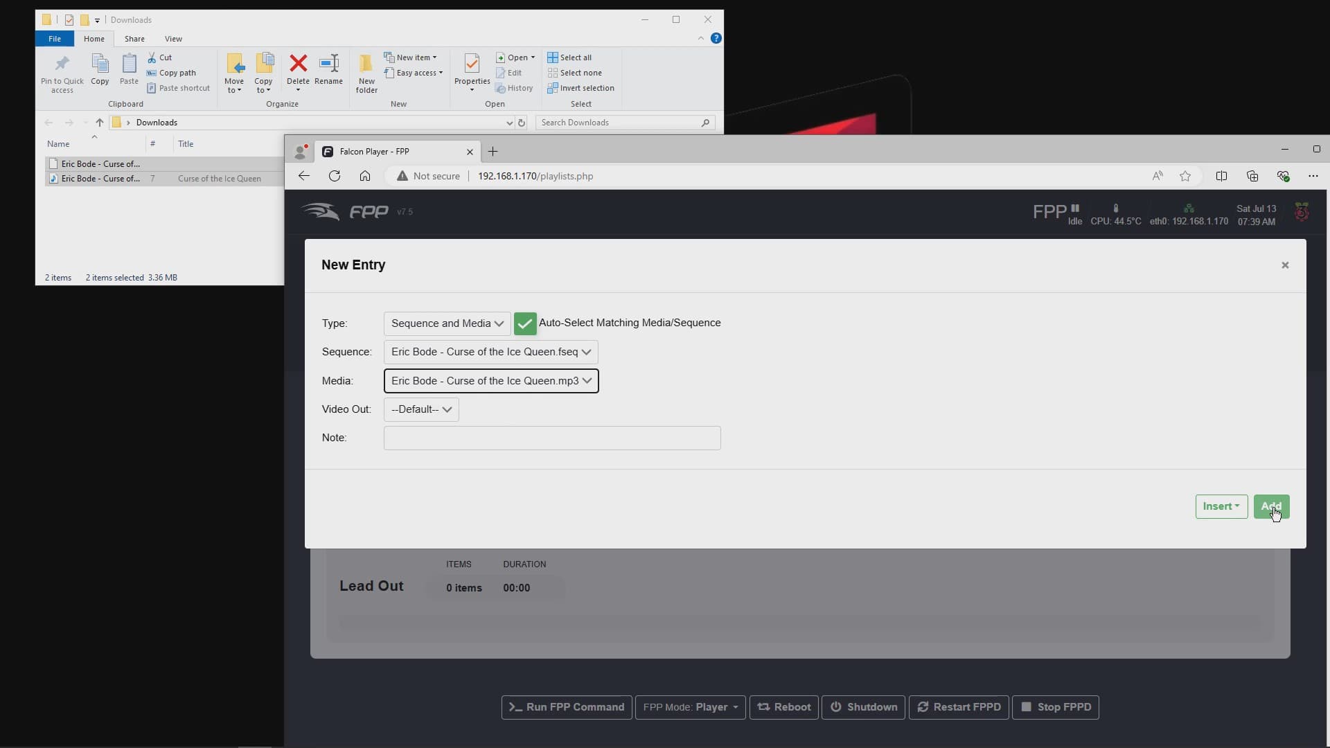 Selecting sequence and media files