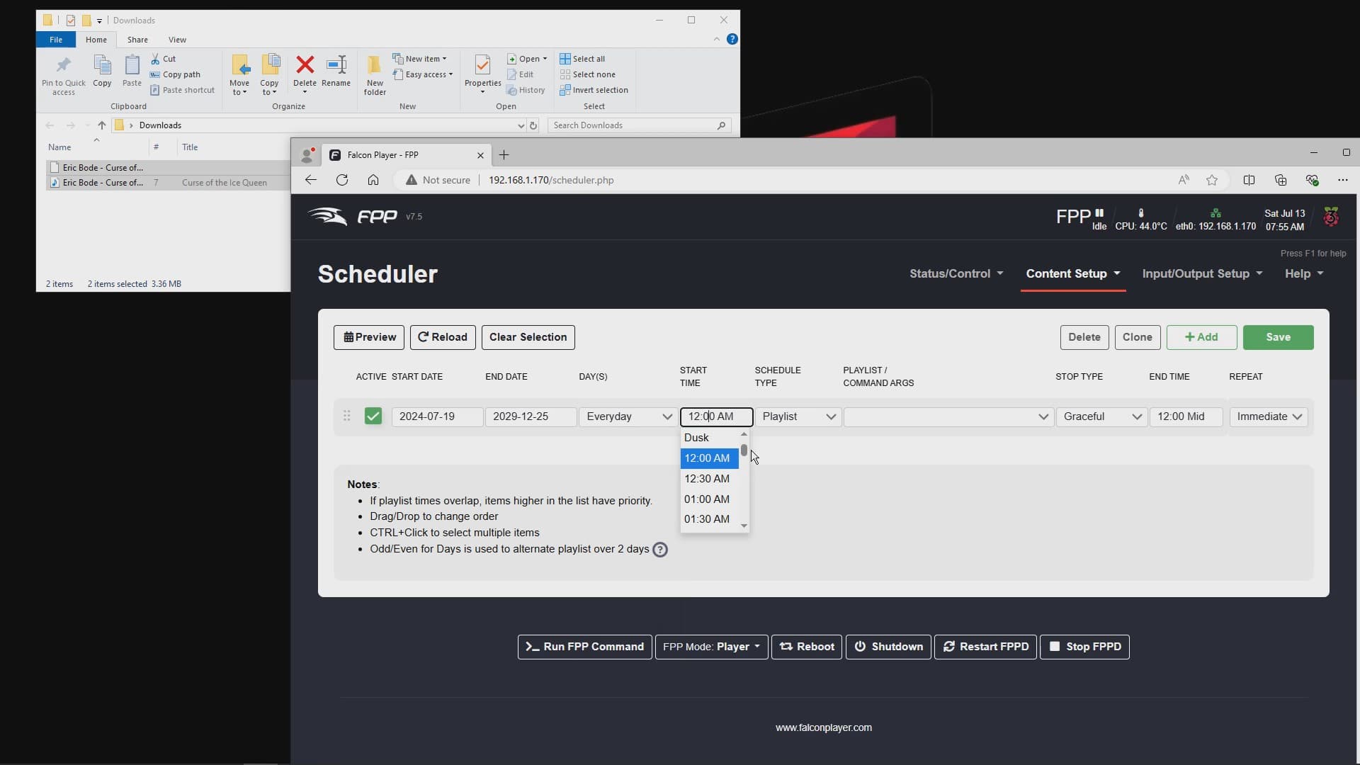 Setting schedule start time