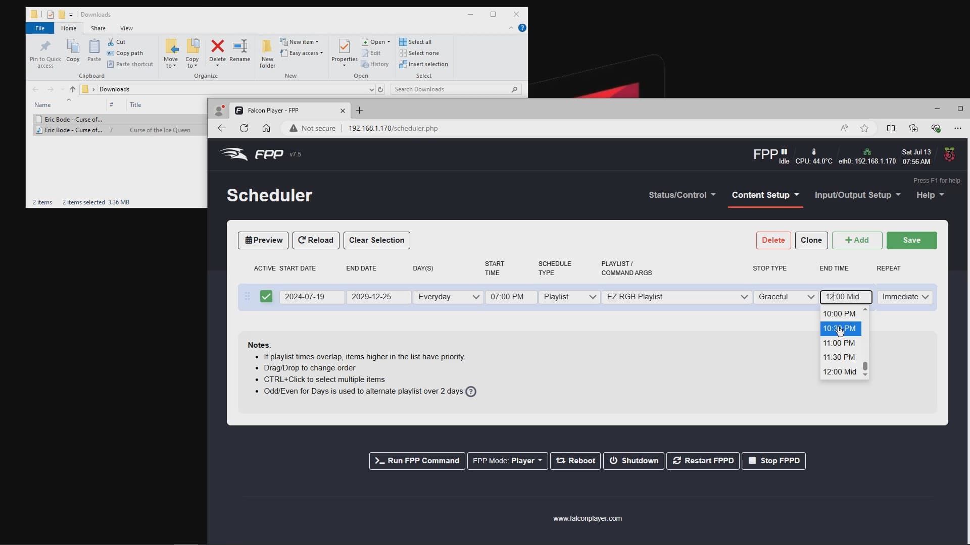 Setting schedule end time