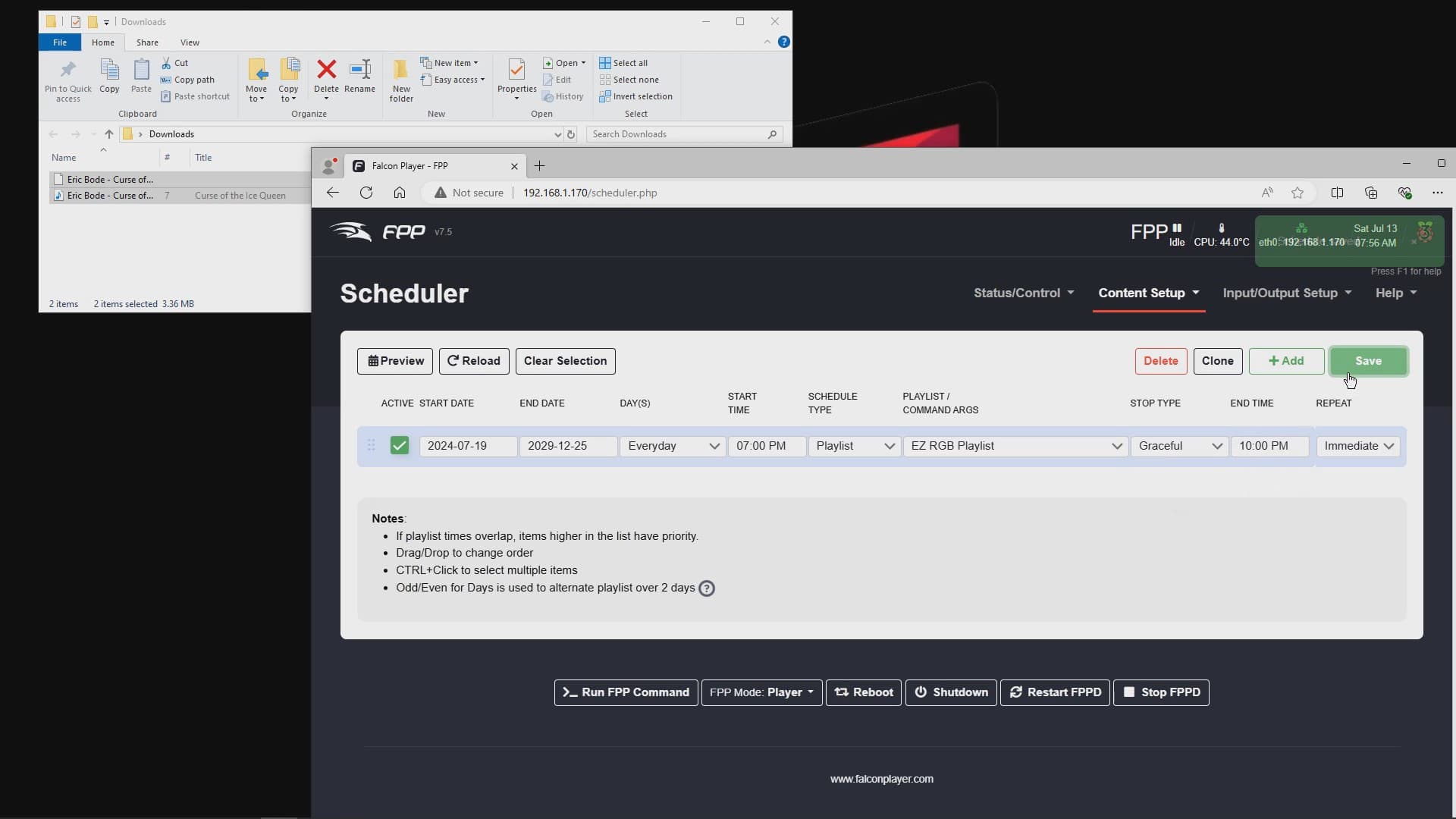 Saving schedule settings