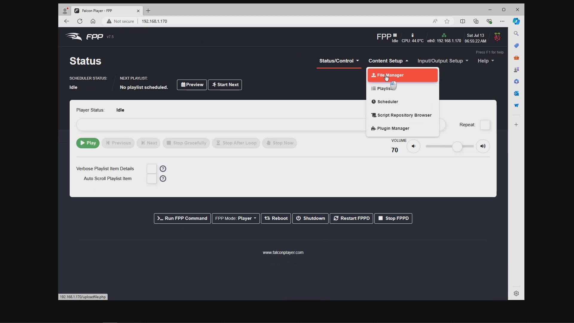 Accessing FPP File Manager